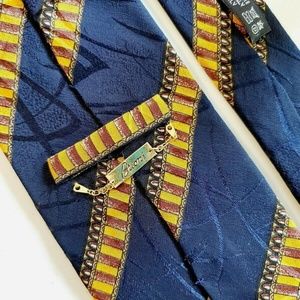 VTG BRIONI SILK TIE BLUE & GOLD STRIPE 57 x 4